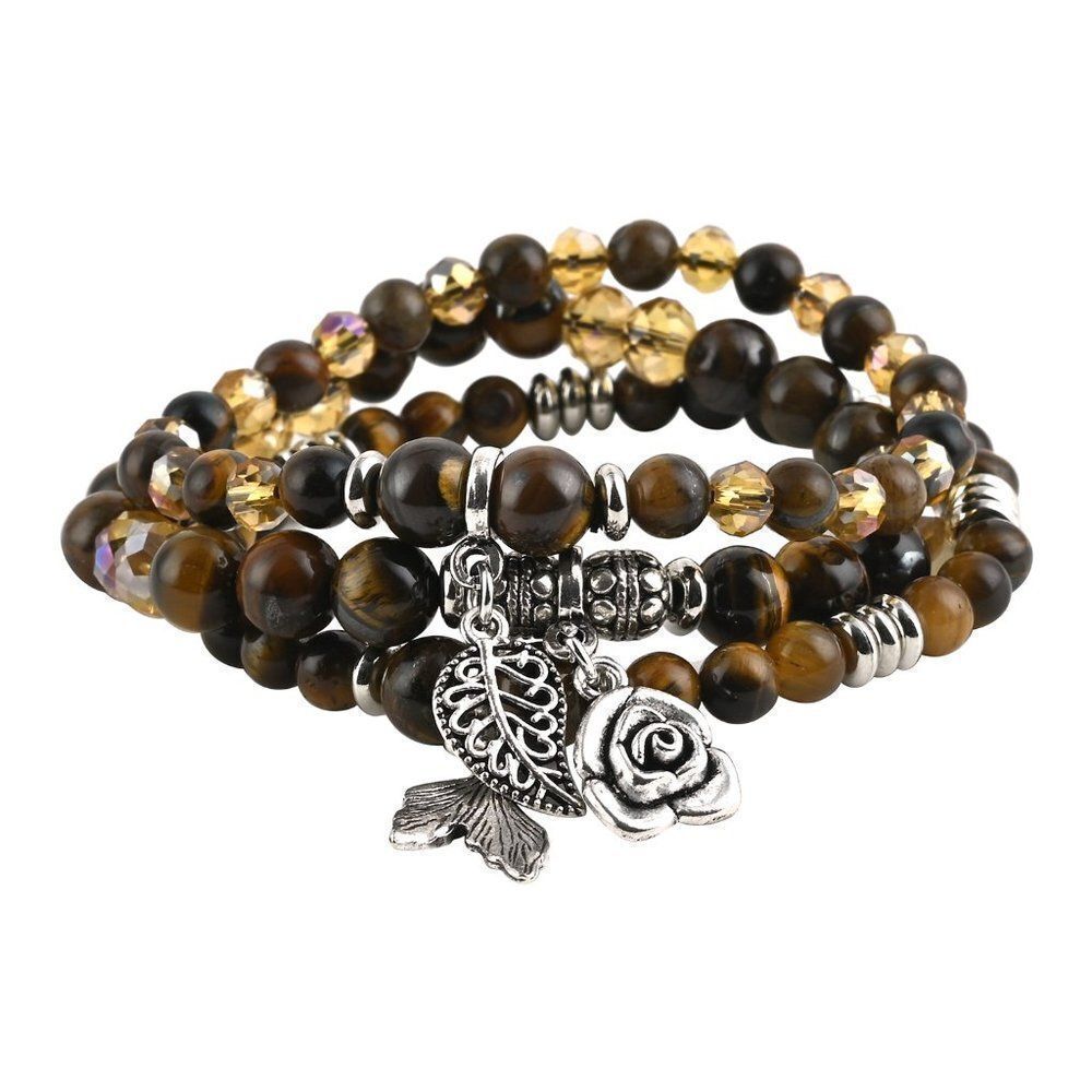 South African Tiger's Eye and Simulated Yellow Diamond Beaded Stretch Bracelet